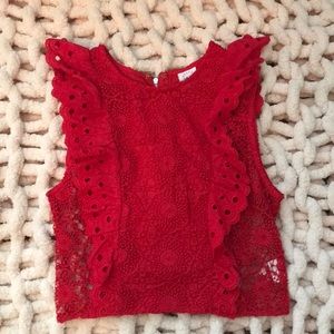 Cute boutique red lace top size medium